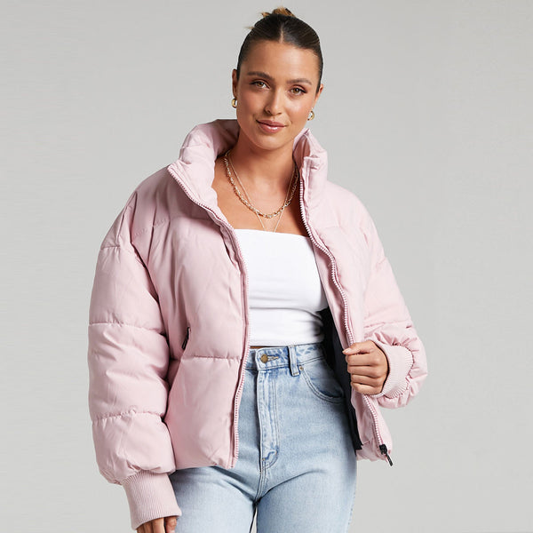 Pink womens puffer jacket hotsell