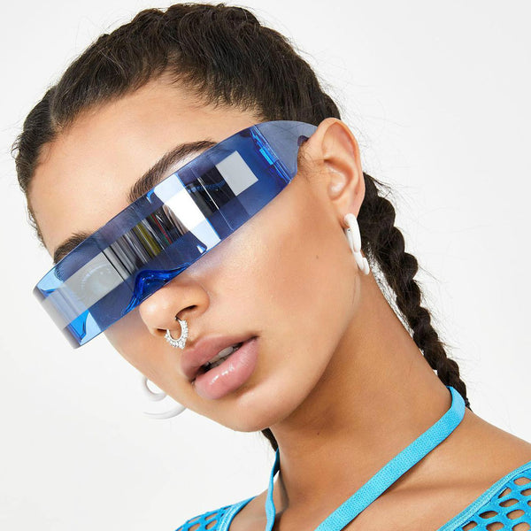 Back To The Future Wrap Around Shield Sunglasses Blue Trendy Unique