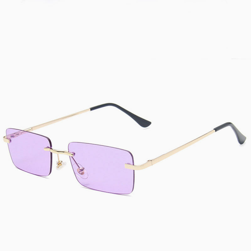 Iconic Look Rimless Rectangle Frame Tinted Sunglasses - Purple