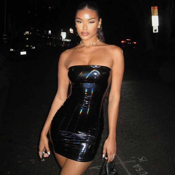 Black latex bandeau dress store