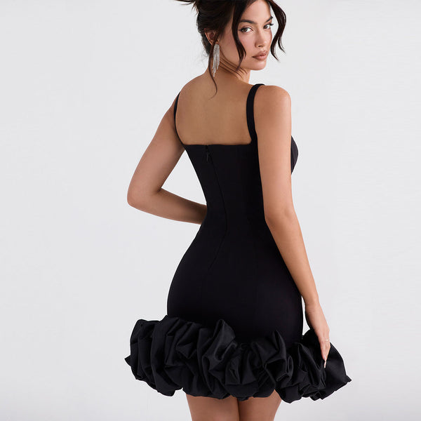 Sexy Ruffle Hem Square Neck Sleeveless Bodycon Party Mini Dress - Blac –  Trendy & Unique