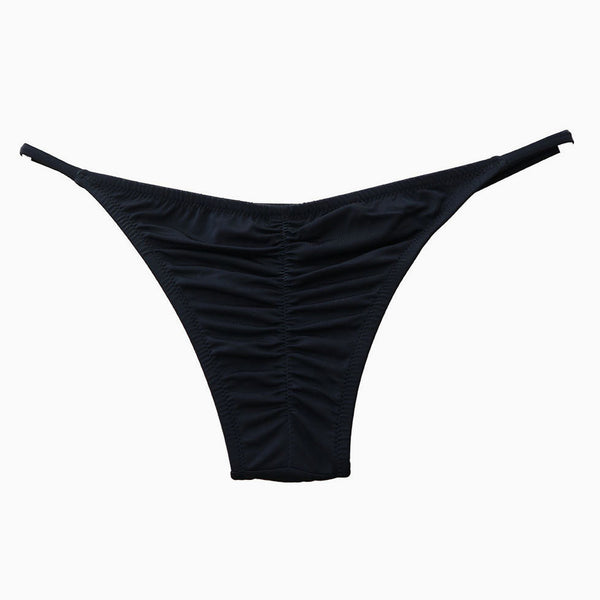 Brazilian Solid Color String Scrunch Cheecky Bikini Bottom - Black