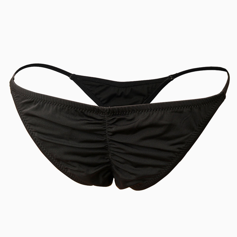 Brazilian Solid Color String Scrunch Cheecky Bikini Bottom - Black