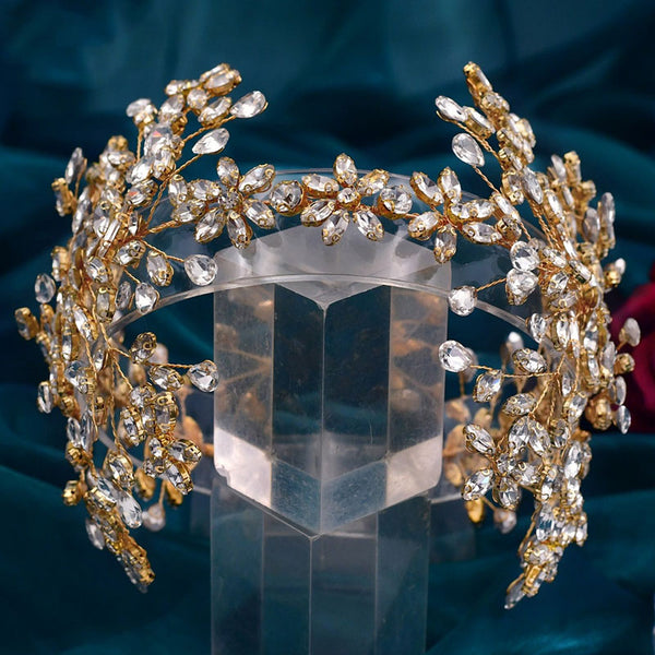 Sparkling Branch Effect Teardrop Crystal Embellished Headband - Gold