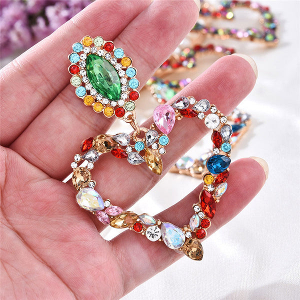 Sparkly Rainbow Rhinestone Heart Statement Drop Earrings