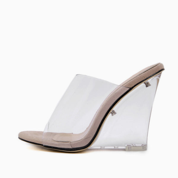 Chic Transparent Peep Toe Clear Block Heel Wedge Sandals - Apricot