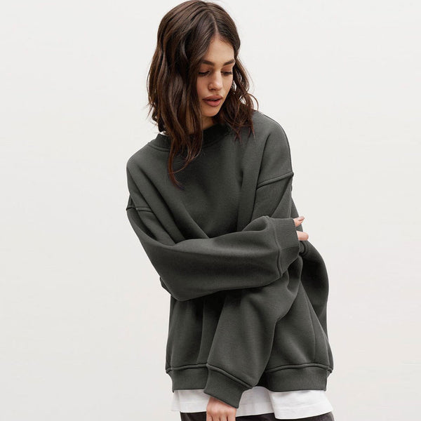 Athletic Oversized Drop Shoulder Winter Pullover Sweatshirt - Dark Gray