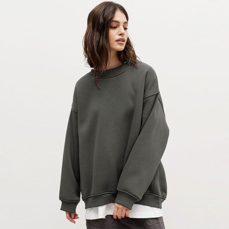 Athletic Oversized Drop Shoulder Winter Pullover Sweatshirt - Dark Gray