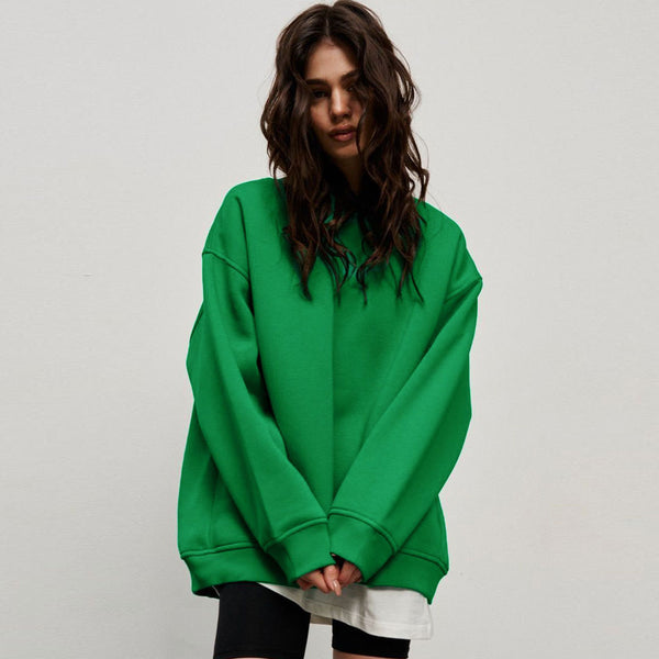 Athletic Oversized Drop Shoulder Winter Pullover Sweatshirt - Green
