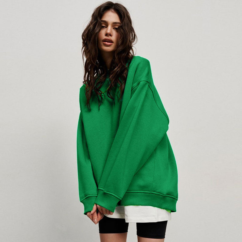 Athletic Oversized Drop Shoulder Winter Pullover Sweatshirt - Green