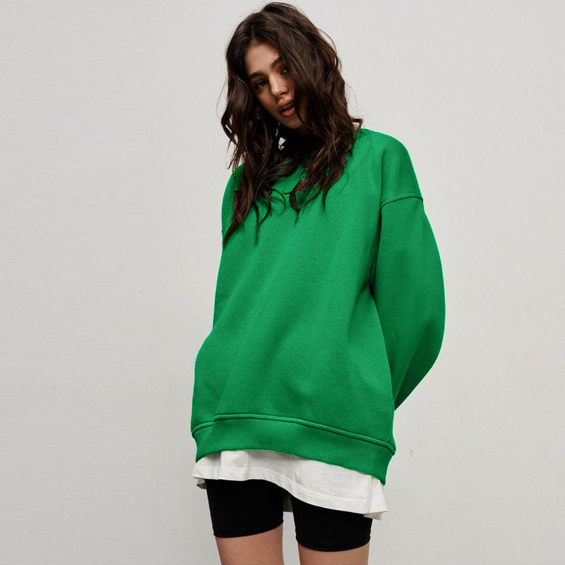 Athletic Oversized Drop Shoulder Winter Pullover Sweatshirt - Green