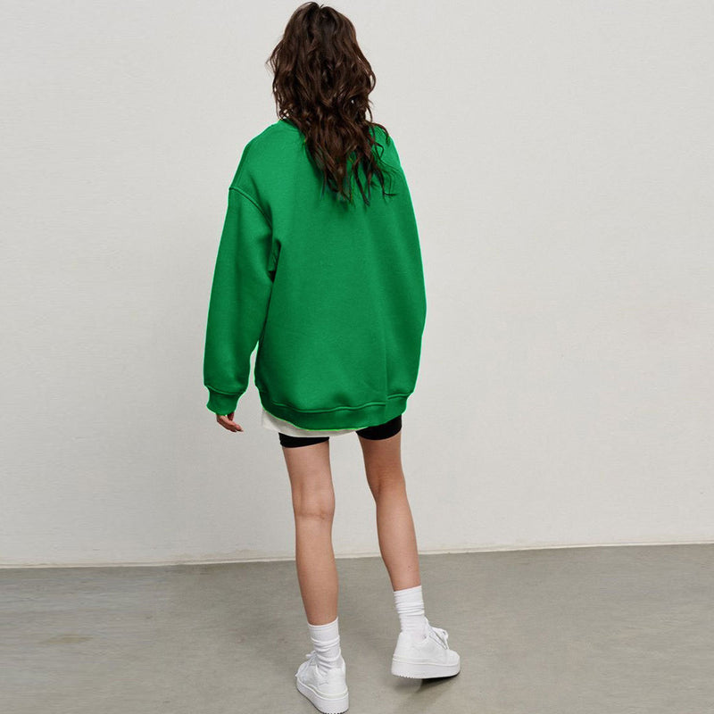 Athletic Oversized Drop Shoulder Winter Pullover Sweatshirt - Green