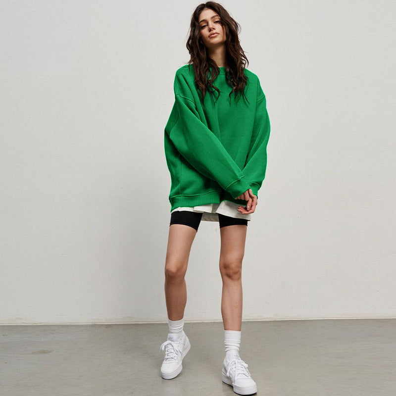 Athletic Oversized Drop Shoulder Winter Pullover Sweatshirt - Green