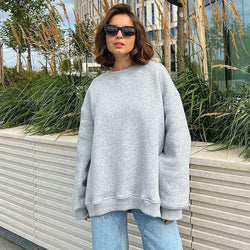 Athletic Oversized Drop Shoulder Winter Pullover Sweatshirt - Heather Gray