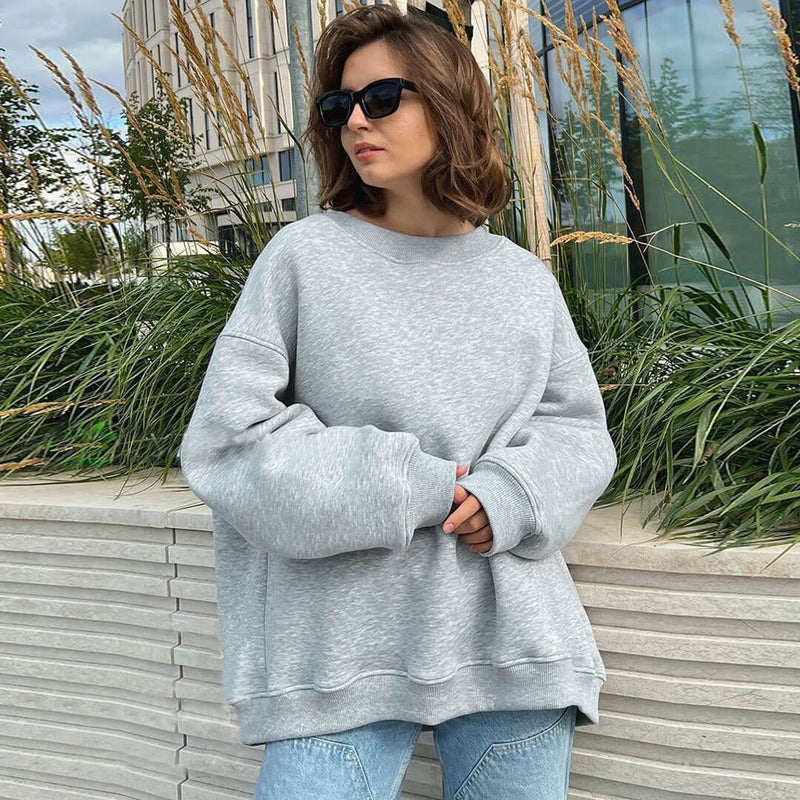 Athletic Oversized Drop Shoulder Winter Pullover Sweatshirt - Heather Gray