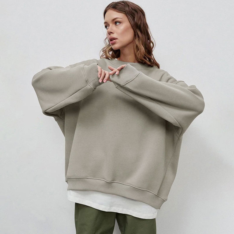 Athletic Oversized Drop Shoulder Winter Pullover Sweatshirt - Light Gray