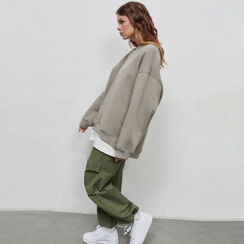 Athletic Oversized Drop Shoulder Winter Pullover Sweatshirt - Light Gray