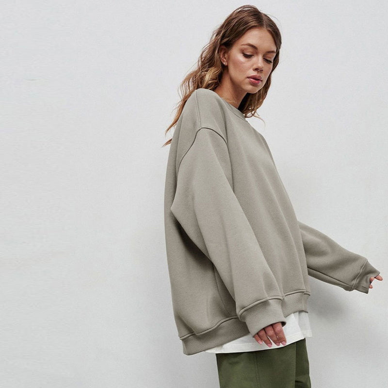Athletic Oversized Drop Shoulder Winter Pullover Sweatshirt - Light Gray