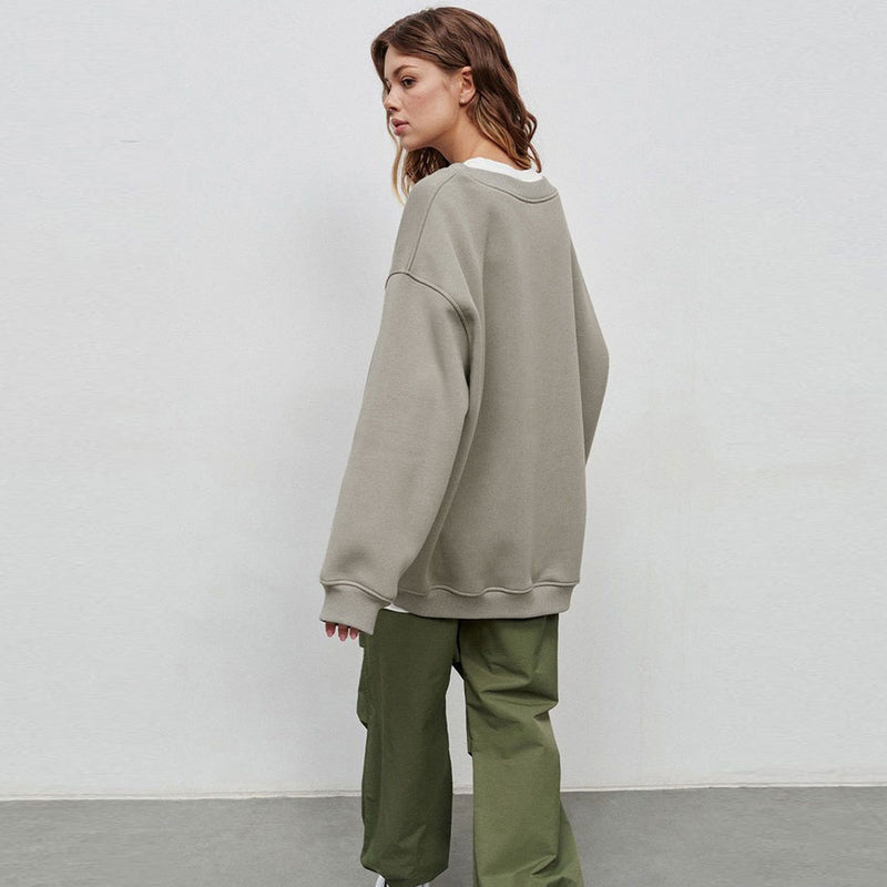Athletic Oversized Drop Shoulder Winter Pullover Sweatshirt - Light Gray