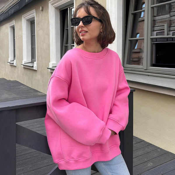 Athletic Oversized Drop Shoulder Winter Pullover Sweatshirt - Light Pink