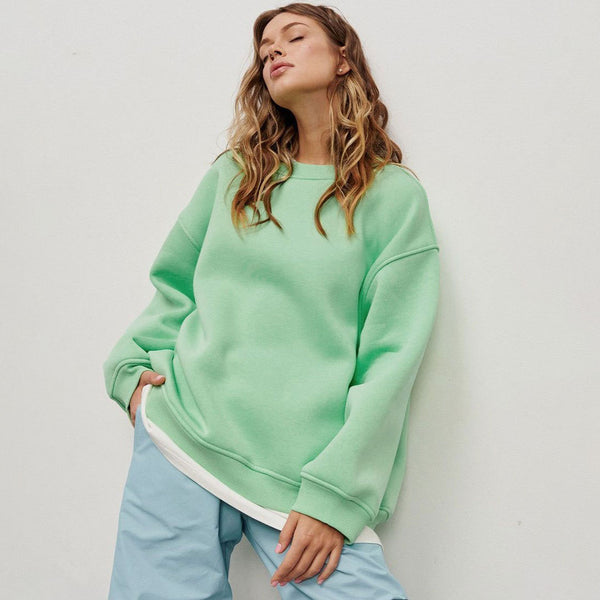 Athletic Oversized Drop Shoulder Winter Pullover Sweatshirt - Mint Green
