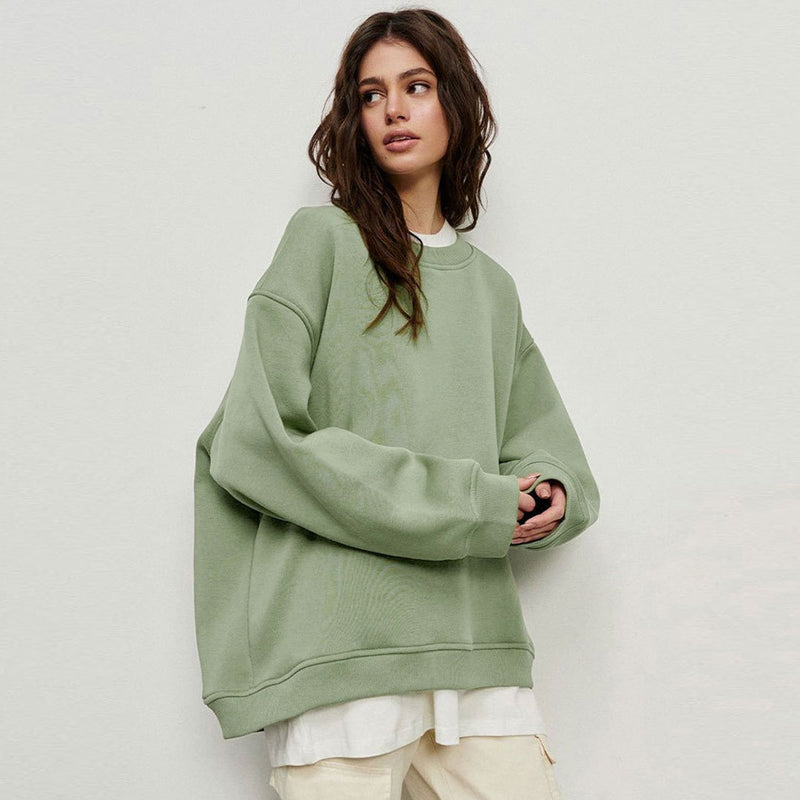 Athletic Oversized Drop Shoulder Winter Pullover Sweatshirt - Olive Green