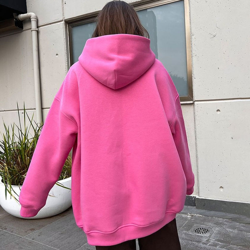 Athletic Style Oversized Drop Shoulder Winter Hooded Sweatshirt - Light Pink