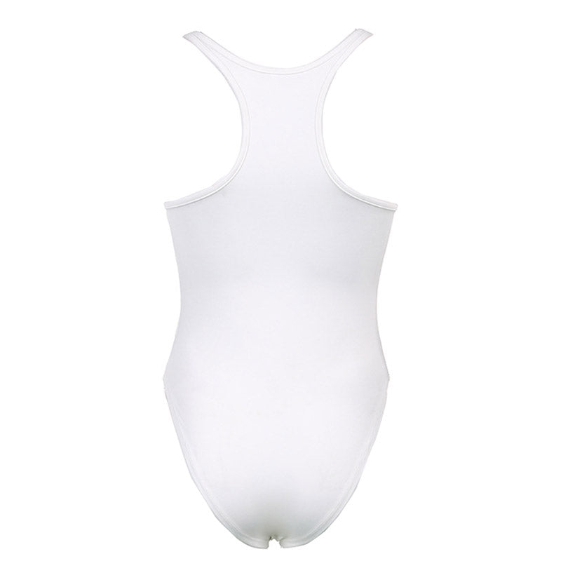 Athletic Sweetheart Bustier Racerback High Leg Fitted Bodysuit - White