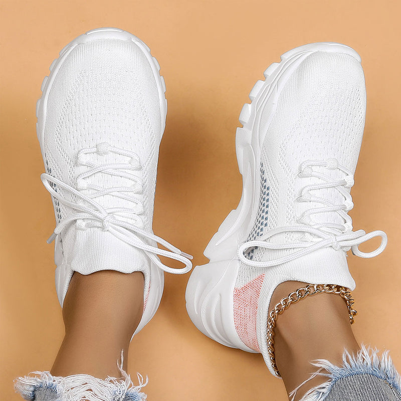 Dynamic Geometric Pattern Chunky Sole Lace Up Knit Sneakers