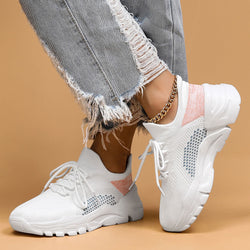 Dynamic Geometric Pattern Chunky Sole Lace Up Knit Sneakers