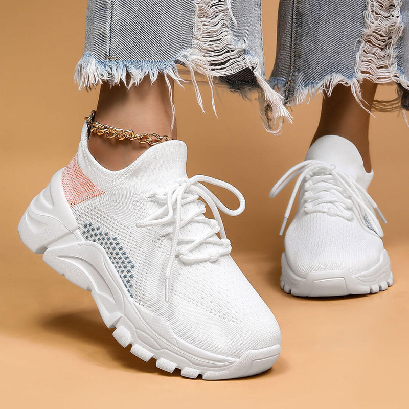 Dynamic Geometric Pattern Chunky Sole Lace Up Knit Sneakers
