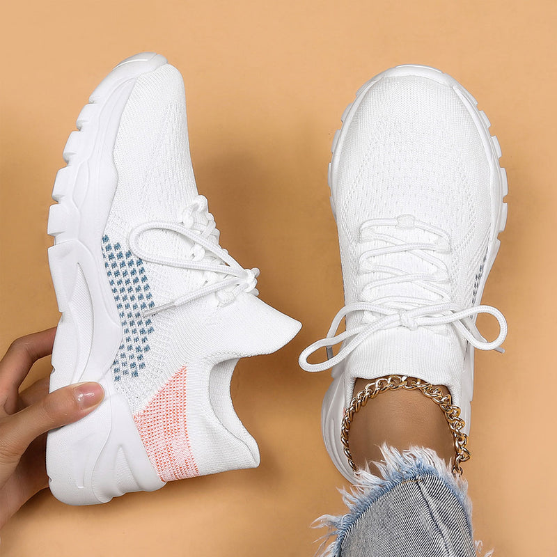 Dynamic Geometric Pattern Chunky Sole Lace Up Knit Sneakers