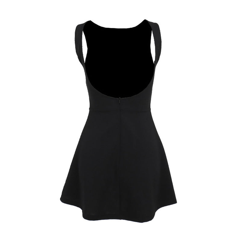 Elegant Solid Color Boat Neck Open Back Sleeveless A Line Mini Party Dress