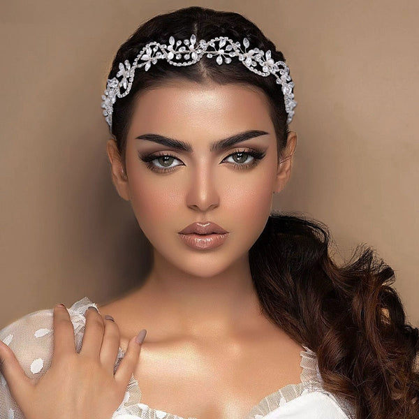 Fairytale Crystal Embellished Floral Vine Wavy Band Tiara Headband