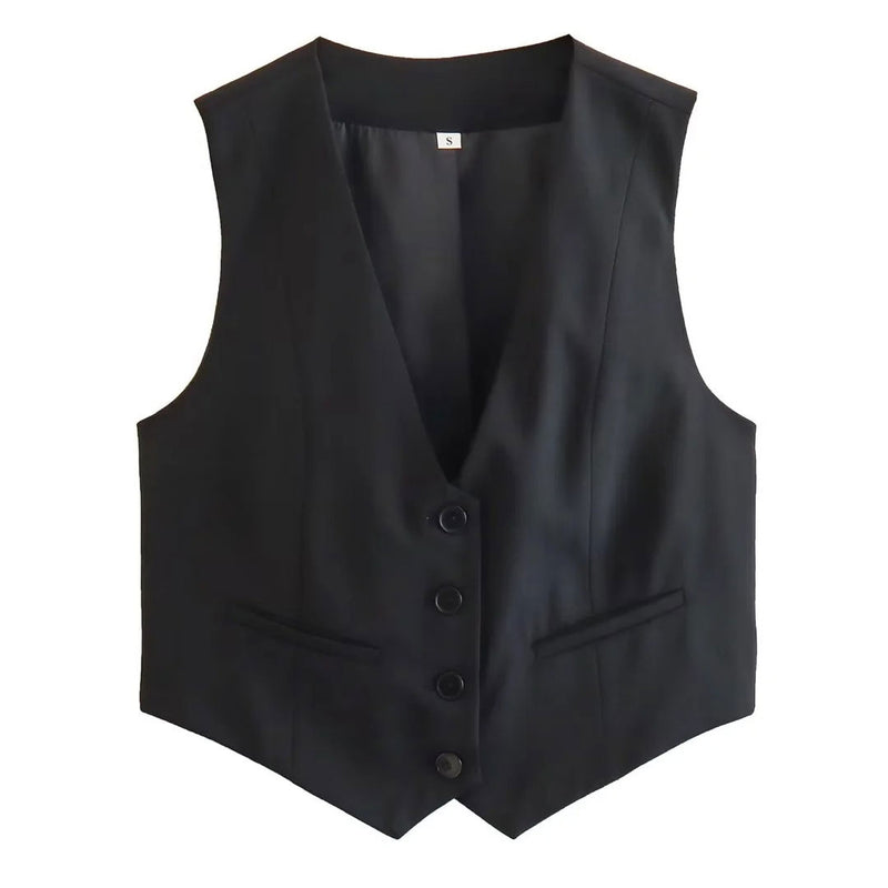 Fashion Plunge Neck Button Up Fit Slim Formal Crop Cutaway Tailored Vest