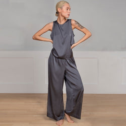 Leisure Split Back Tank Top Wide Leg Pajamas Matching Set - Dark Gray