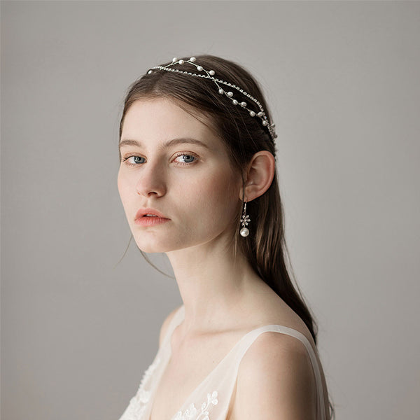 Luxurious Crystal Faux Pearl Intertwined Double Branch Hair Vine
