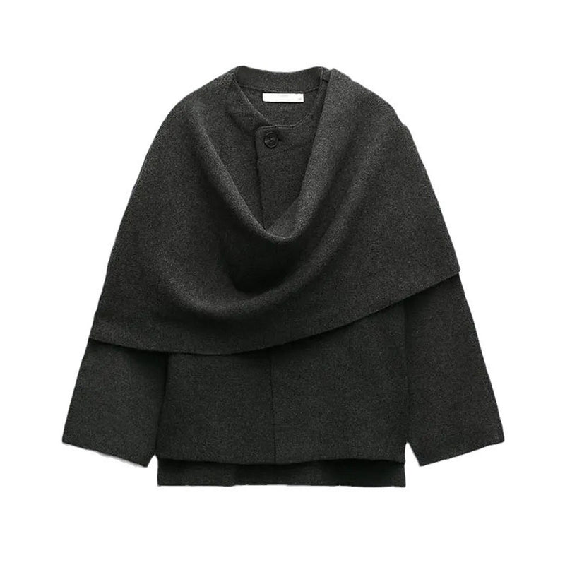 Minimalist One Button Wide Sleeve High Low Oversized Scarf Cardigan