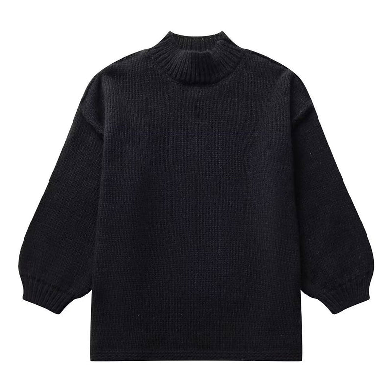 Oversized Solid Color Mock Neck Bishop Sleeve Inside Out Pullover Sweater