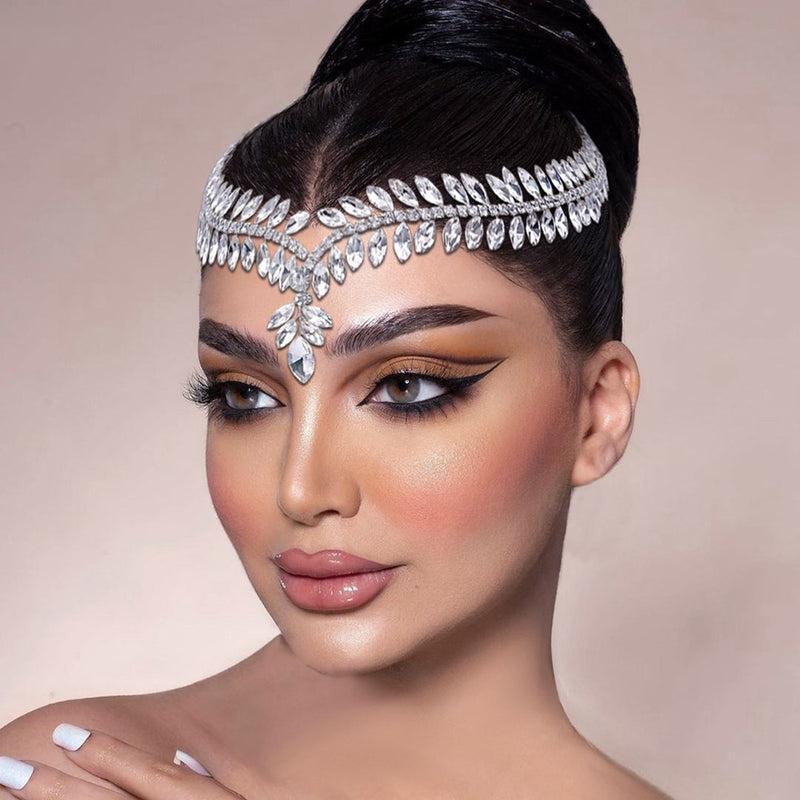 Regal V Shaped Teardrop Crystal Leaf Embellished Tiara Headband