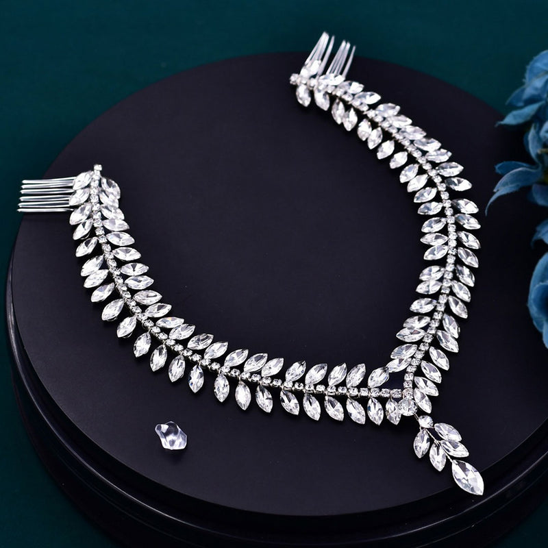 Regal V Shaped Teardrop Crystal Leaf Embellished Tiara Headband