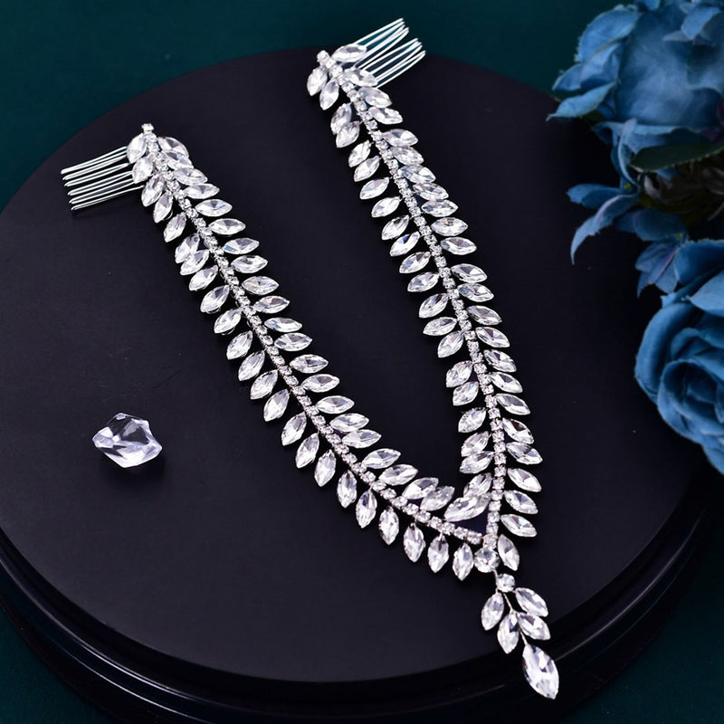 Regal V Shaped Teardrop Crystal Leaf Embellished Tiara Headband