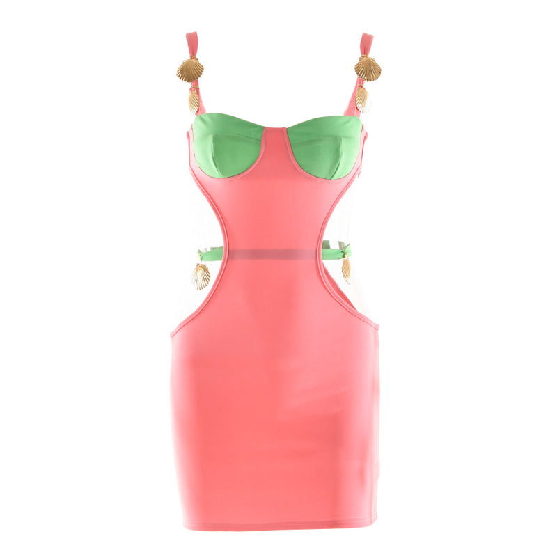 Sexy Contrast Color Shells Sleeveless Cutout Party Mini Dress - Pink