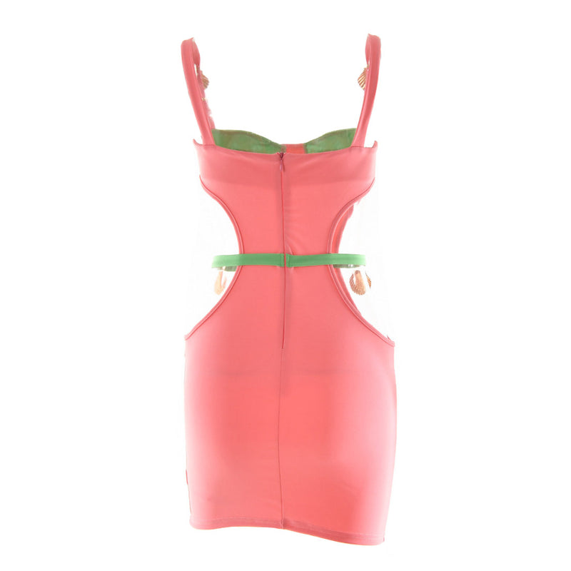 Sexy Contrast Color Shells Sleeveless Cutout Party Mini Dress - Pink