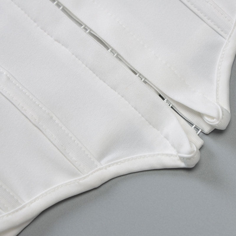 Sexy Hook And Eye Detail Curved Hem Lace Up Backless Halter Crop Top - White
