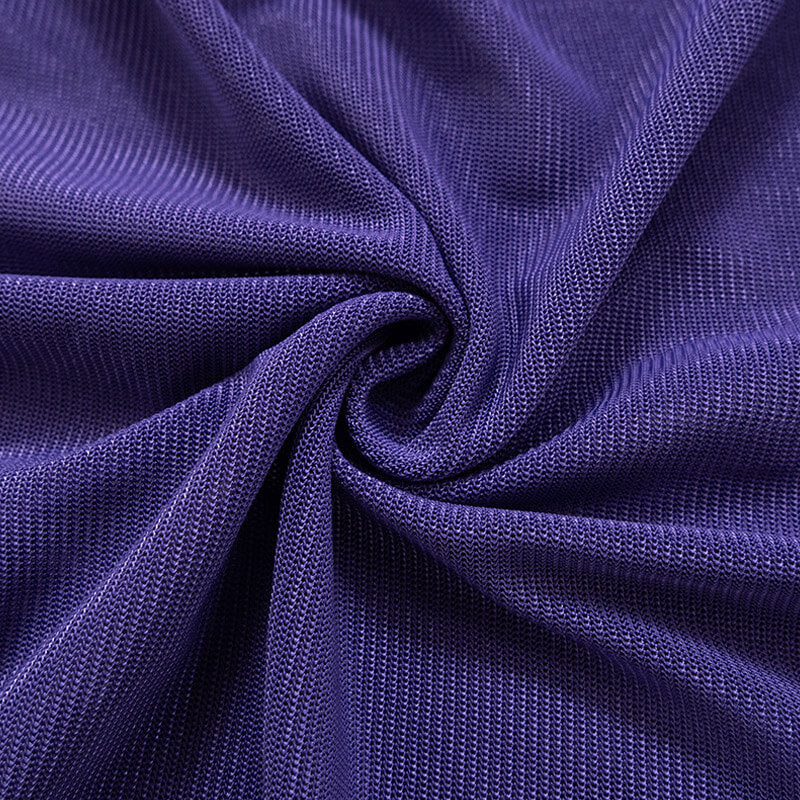 Sexy Lettuce V Neck Short Sleeve Wrap Tied Ruched Sheer Mesh Top - Purple