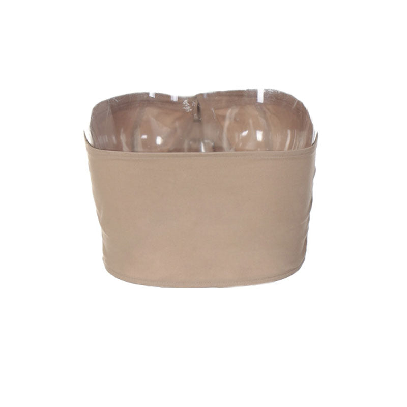 Sexy Solid Color Curved Hem Strapless Lace Up Cropped Top - Khaki