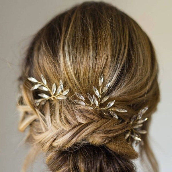 Sweet Rhinestone Leaf Embellished Intertwined Branch Hair Pins