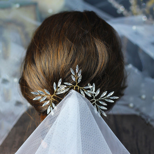 Sweet Rhinestone Leaf Embellished Intertwined Branch Hair Pins