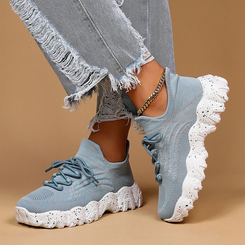 Ultra Comfort Wavy Chunky Sole Breathable Lace Up Knit Sneakers